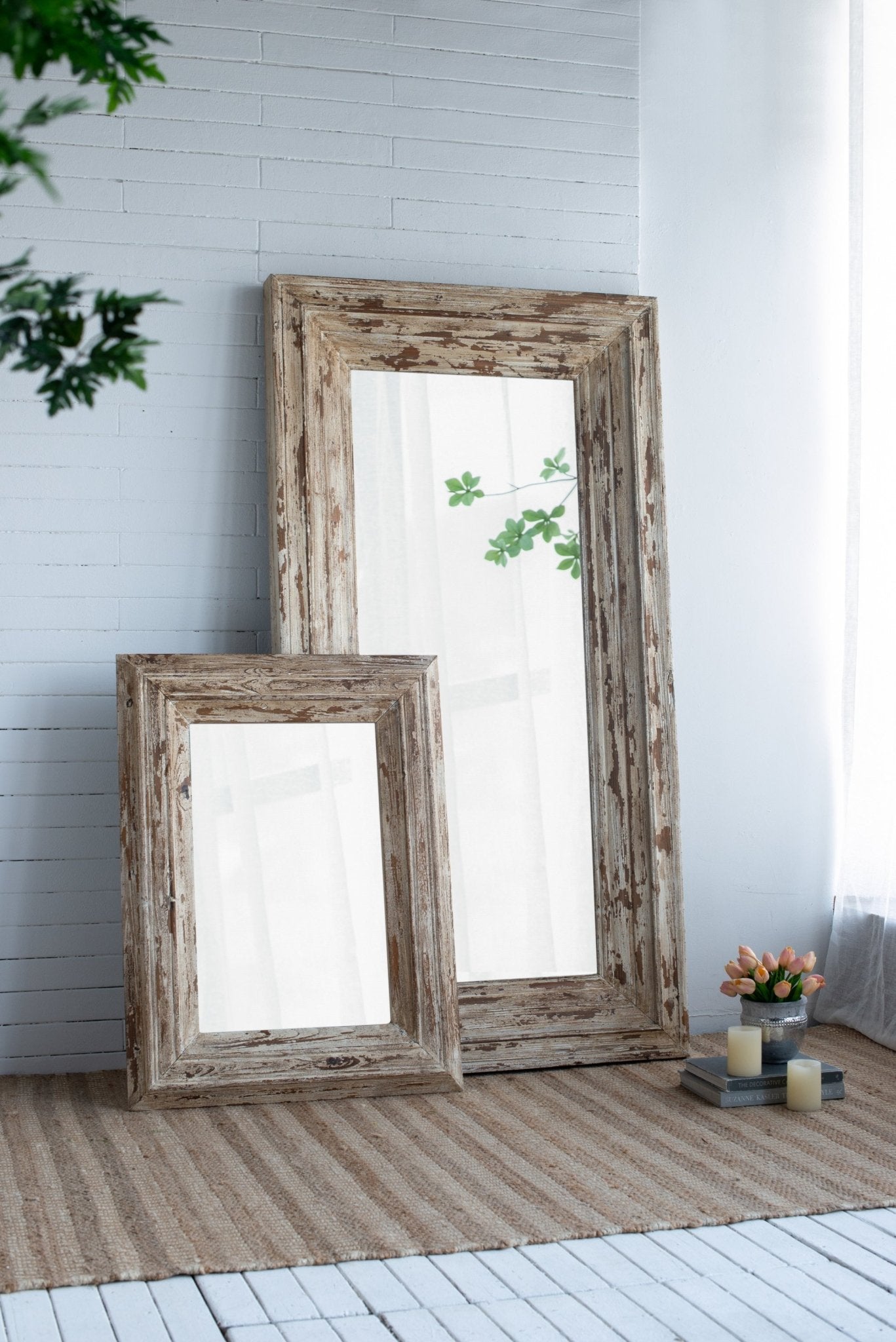 39x3.5x75" Full Length Rectangle Floor Mirror with Distressed Wood Frame - Groovy Boardz