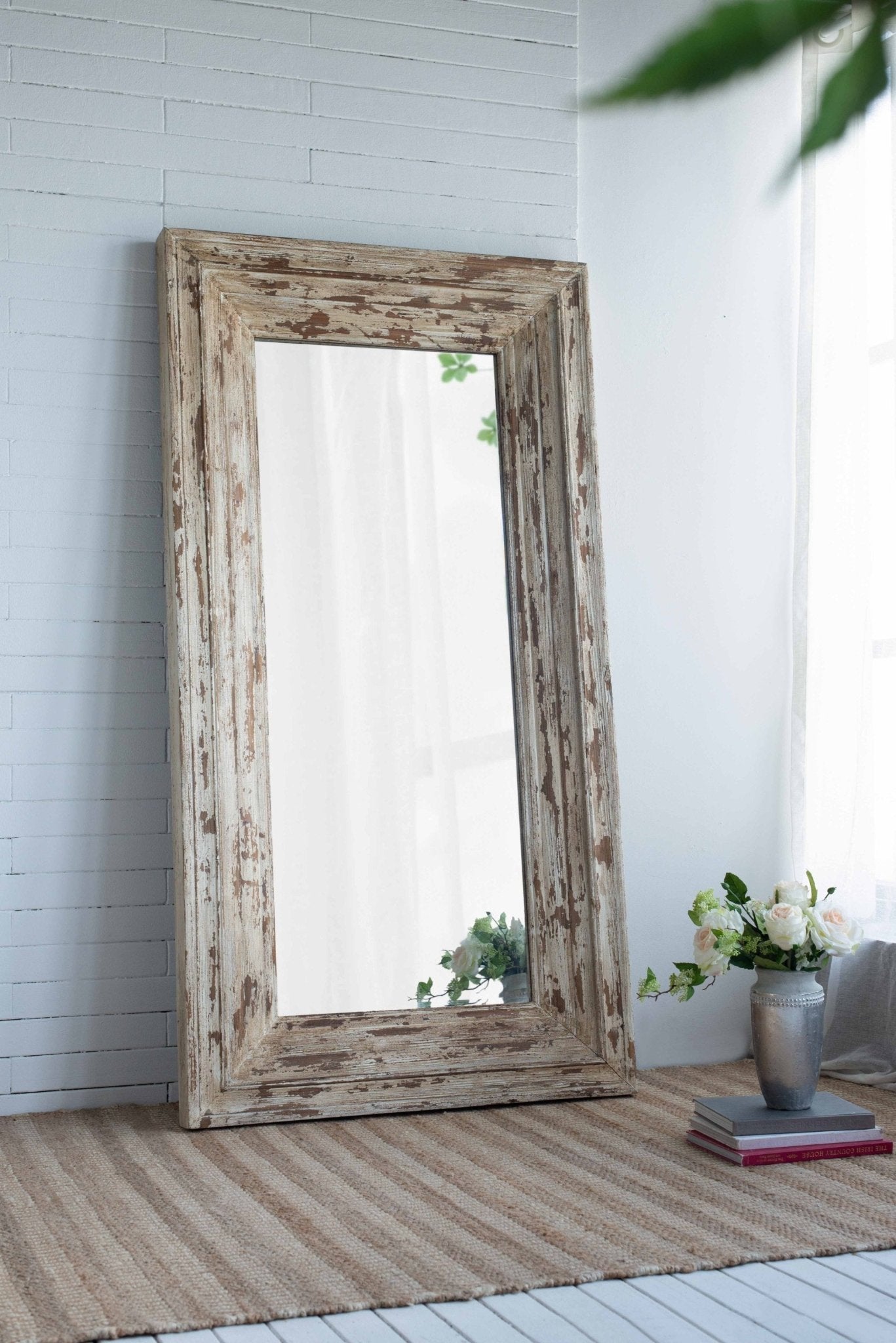 39x3.5x75" Full Length Rectangle Floor Mirror with Distressed Wood Frame - Groovy Boardz