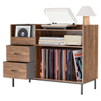 Record Player Stand with Adjustable Shelves, Holds 350+ Vinyls, Media Console with Speaker Shelf & 2 Drawers, 27.6' Turntable TV Stand for Living Room, Bedroom, Some Assembly Required Media Console