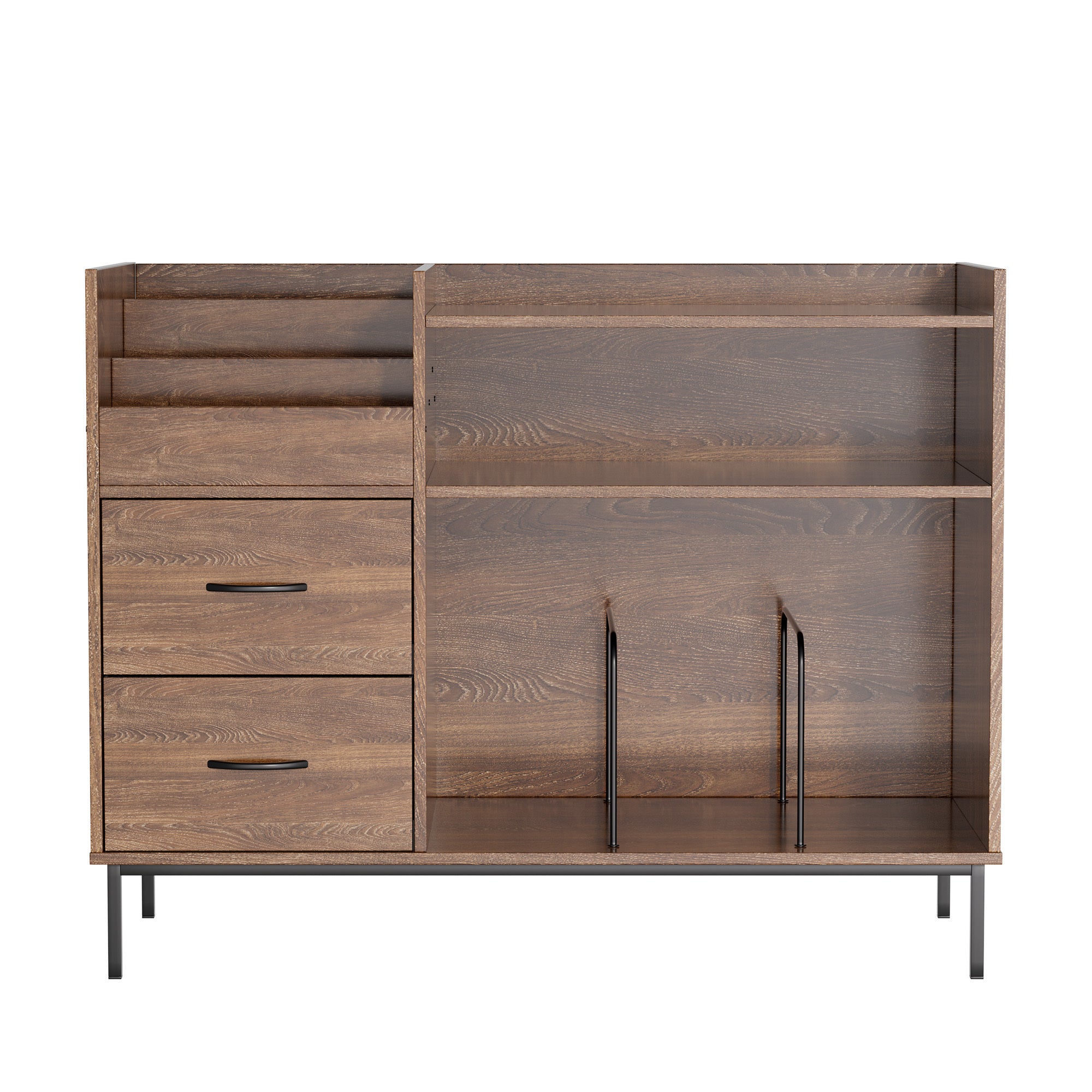 Record Player Stand with Adjustable Shelves, Holds 350+ Vinyls, Media Console with Speaker Shelf & 2 Drawers, 27.6' Turntable TV Stand for Living Room, Bedroom, Some Assembly Required Media Console