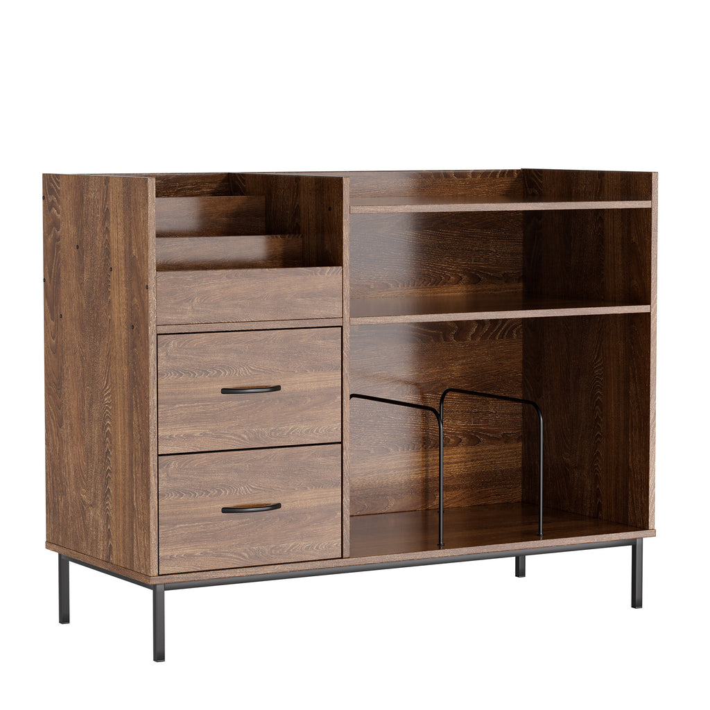 Record Player Stand with Adjustable Shelves, Holds 350+ Vinyls, Media Console with Speaker Shelf & 2 Drawers, 27.6' Turntable TV Stand for Living Room, Bedroom, Some Assembly Required Media Console