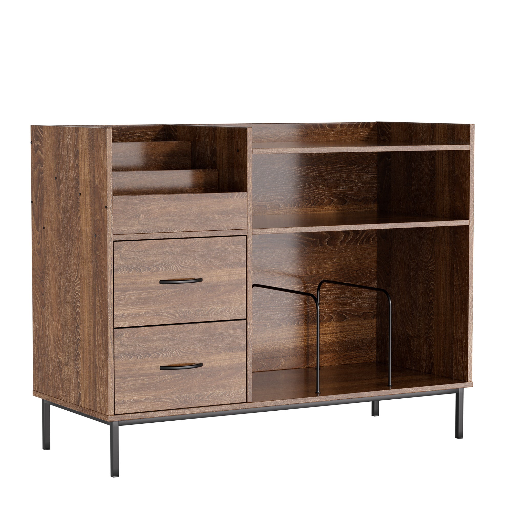 Record Player Stand with Adjustable Shelves, Holds 350+ Vinyls, Media Console with Speaker Shelf & 2 Drawers, 27.6' Turntable TV Stand for Living Room, Bedroom, Some Assembly Required Media Console