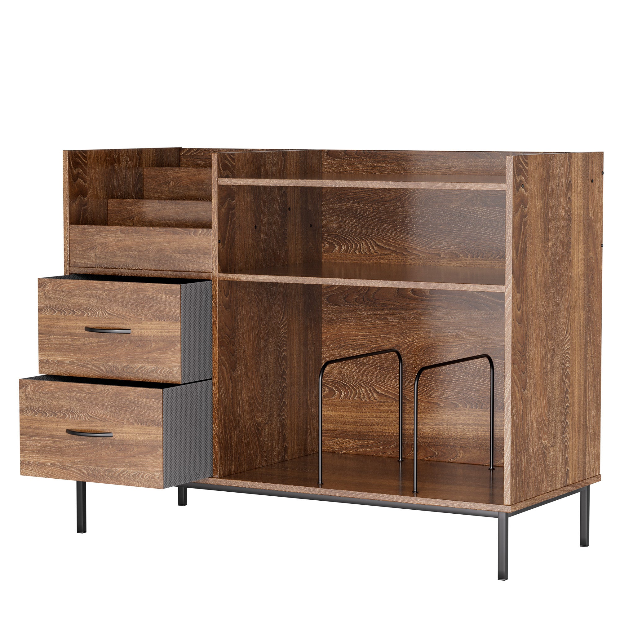 Record Player Stand with Adjustable Shelves, Holds 350+ Vinyls, Media Console with Speaker Shelf & 2 Drawers, 27.6' Turntable TV Stand for Living Room, Bedroom, Some Assembly Required Media Console