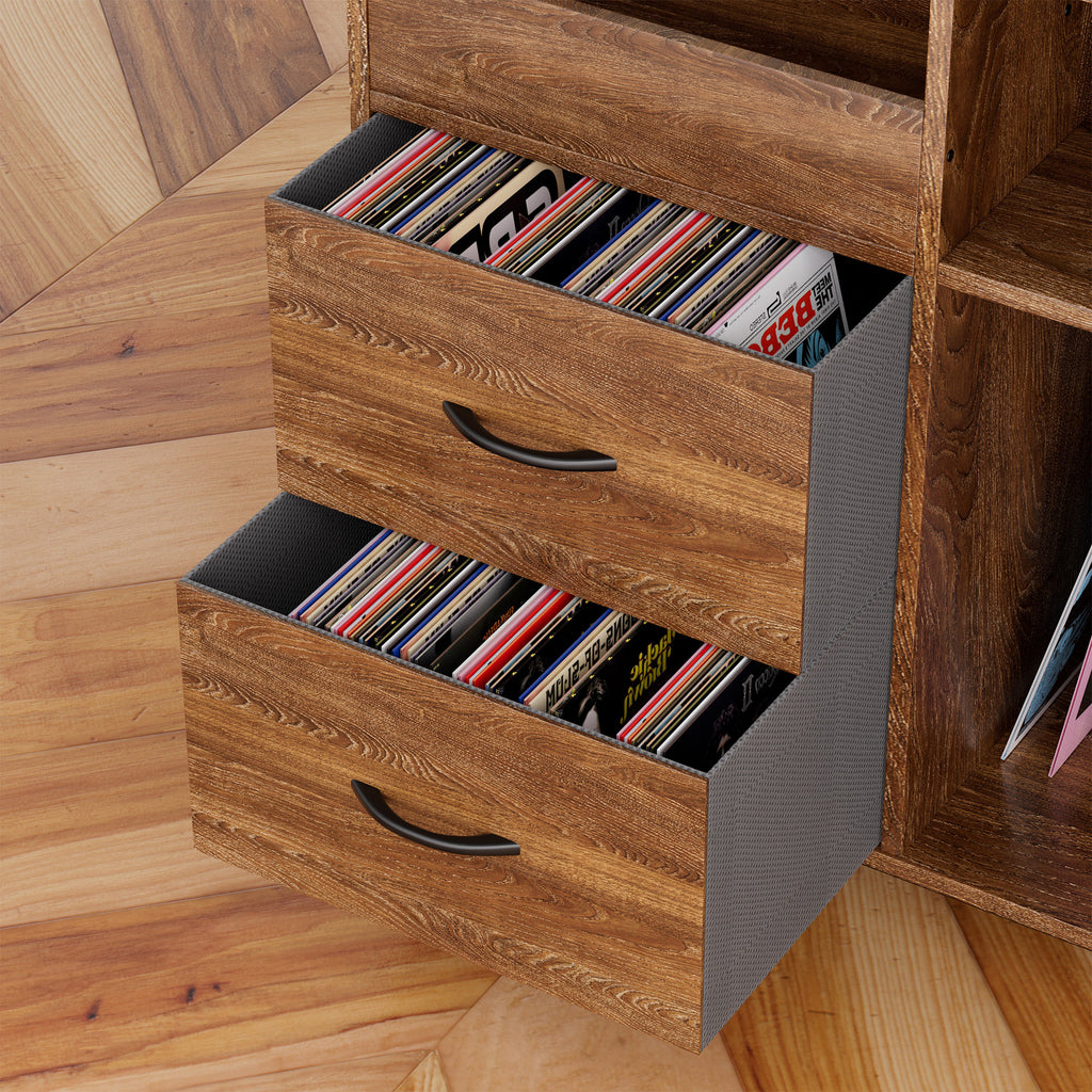 Record Player Stand with Adjustable Shelves, Holds 350+ Vinyls, Media Console with Speaker Shelf & 2 Drawers, 27.6' Turntable TV Stand for Living Room, Bedroom, Some Assembly Required Media Console