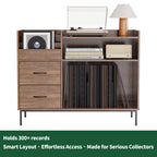 Record Player Stand with Adjustable Shelves, Holds 350+ Vinyls, Media Console with Speaker Shelf & 2 Drawers, 27.6' Turntable TV Stand for Living Room, Bedroom, Some Assembly Required Media Console