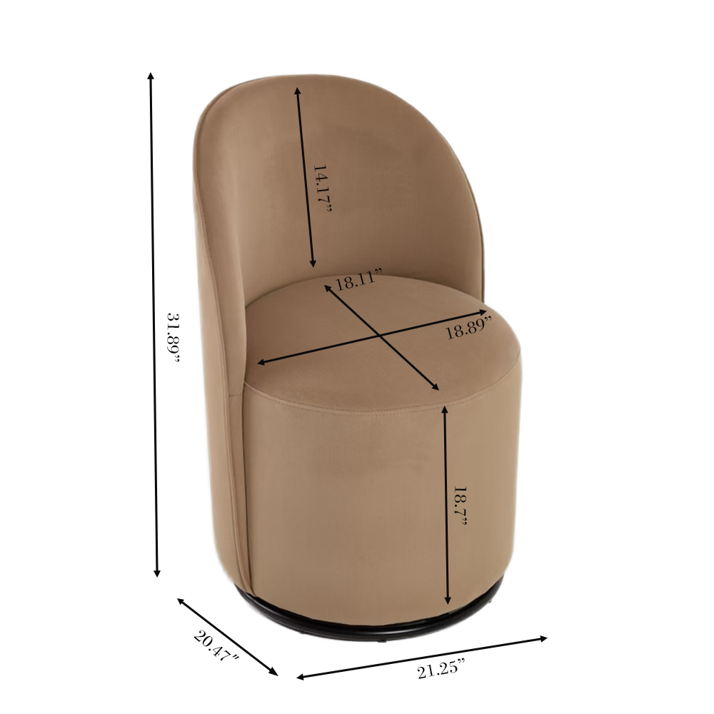 Set Of 1 Upholstered Kitchen & Dining Room Barrel Chair, Mid Century Modern Round Velvet Dining Chair, 360 Degree Swivel Comfy Armless Accent Makeup Vanity Side Chair for Bedroom Living Room