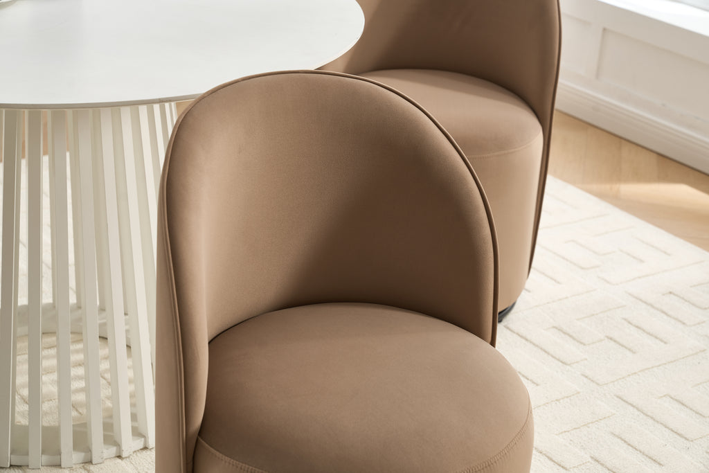Set Of 1 Upholstered Kitchen & Dining Room Barrel Chair, Mid Century Modern Round Velvet Dining Chair, 360 Degree Swivel Comfy Armless Accent Makeup Vanity Side Chair for Bedroom Living Room
