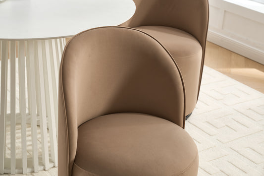 Set Of 1 Upholstered Kitchen & Dining Room Barrel Chair, Mid Century Modern Round Velvet Dining Chair, 360 Degree Swivel Comfy Armless Accent Makeup Vanity Side Chair for Bedroom Living Room