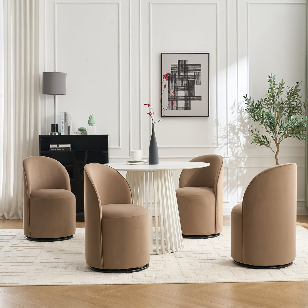 Set Of 1 Upholstered Kitchen & Dining Room Barrel Chair, Mid Century Modern Round Velvet Dining Chair, 360 Degree Swivel Comfy Armless Accent Makeup Vanity Side Chair for Bedroom Living Room