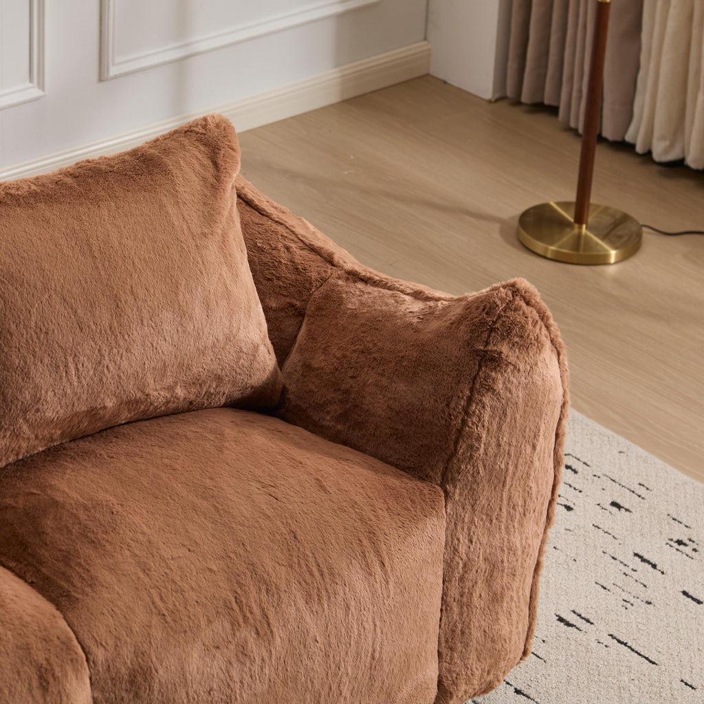 Giant Bean Bag Couch for Adults, Ultra Soft Fluffy Loveseat Bean Bag Sofa, Oversized Chase Lounge Chair Indoor for Living Room Bedroom, No Assembly Required Cozy Reading Chair with Pillows, Brown