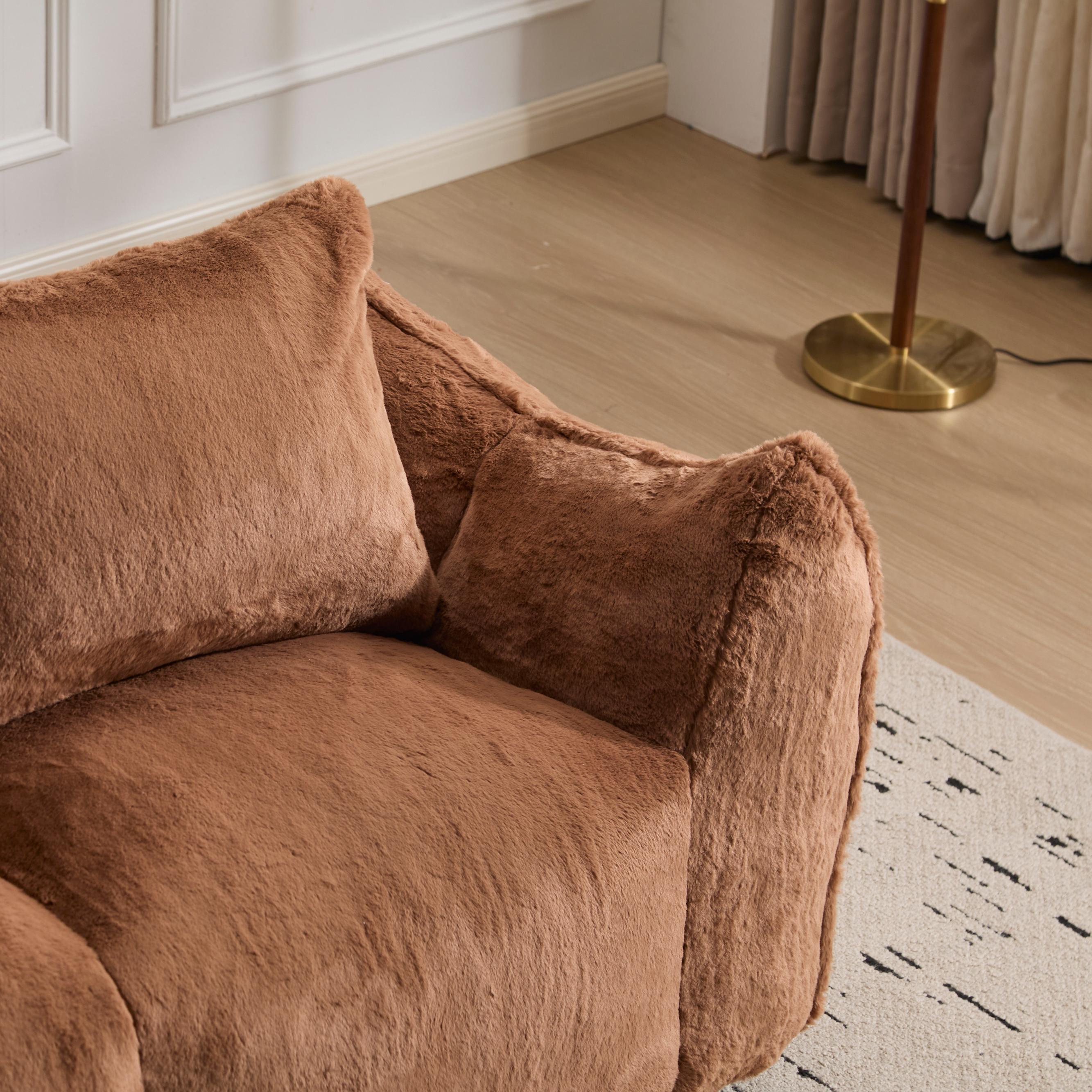 Giant Bean Bag Couch for Adults, Ultra Soft Fluffy Loveseat Bean Bag Sofa, Oversized Chase Lounge Chair Indoor for Living Room Bedroom, No Assembly Required Cozy Reading Chair with Pillows, Brown