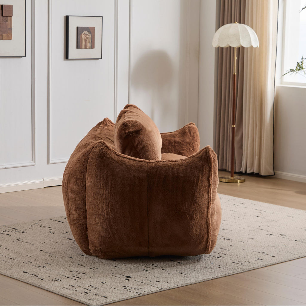 Giant Bean Bag Couch for Adults, Ultra Soft Fluffy Loveseat Bean Bag Sofa, Oversized Chase Lounge Chair Indoor for Living Room Bedroom, No Assembly Required Cozy Reading Chair with Pillows, Brown