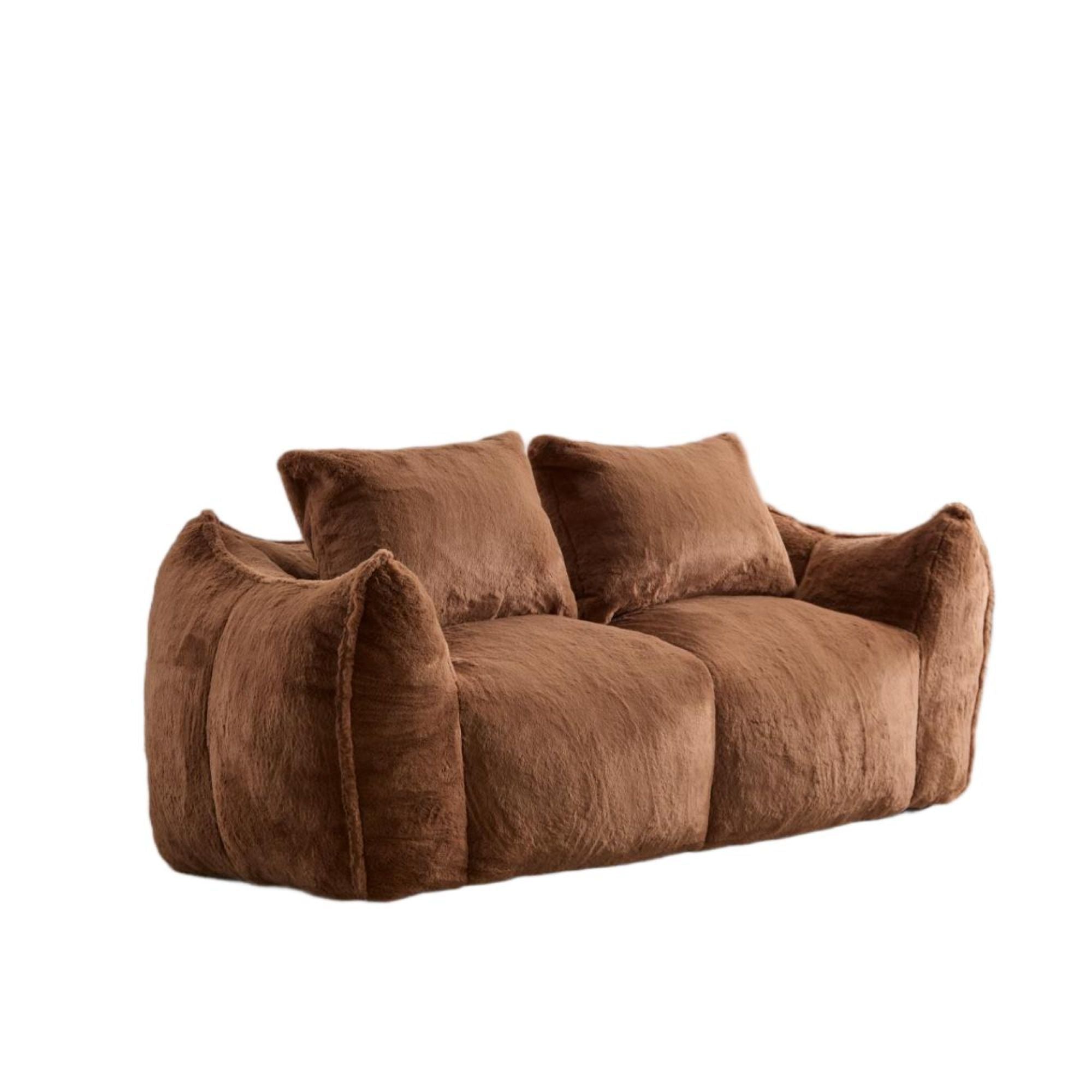 Giant Bean Bag Couch for Adults, Ultra Soft Fluffy Loveseat Bean Bag Sofa, Oversized Chase Lounge Chair Indoor for Living Room Bedroom, No Assembly Required Cozy Reading Chair with Pillows, Brown
