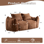 Giant Bean Bag Couch for Adults, Ultra Soft Fluffy Loveseat Bean Bag Sofa, Oversized Chase Lounge Chair Indoor for Living Room Bedroom, No Assembly Required Cozy Reading Chair with Pillows, Brown