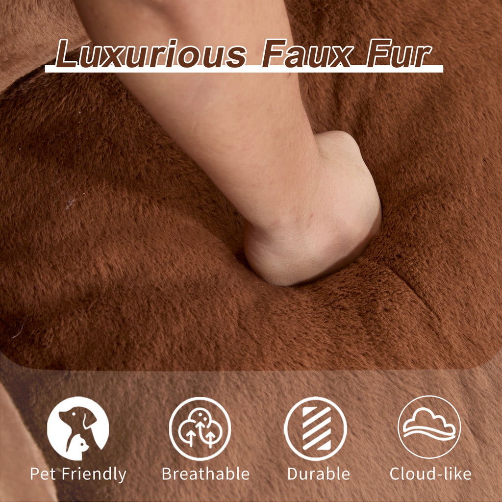 Giant Bean Bag Couch for Adults, Ultra Soft Fluffy Loveseat Bean Bag Sofa, Oversized Chase Lounge Chair Indoor for Living Room Bedroom, No Assembly Required Cozy Reading Chair with Pillows, Brown