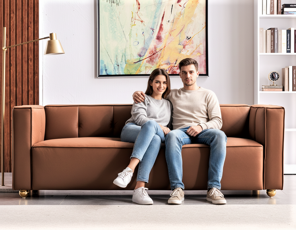 Polyester Sofa with Tufted Low Back Design, Elegant 3 Seater Couch for Coastal and Modern Farmhouse Living Rooms, 87 Inch Wide, Easy Assembly Sofa