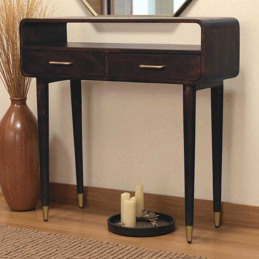 Solid Wood Apollo Loop Console Desk,Brown with 2-Drawers,1-shelf Desk