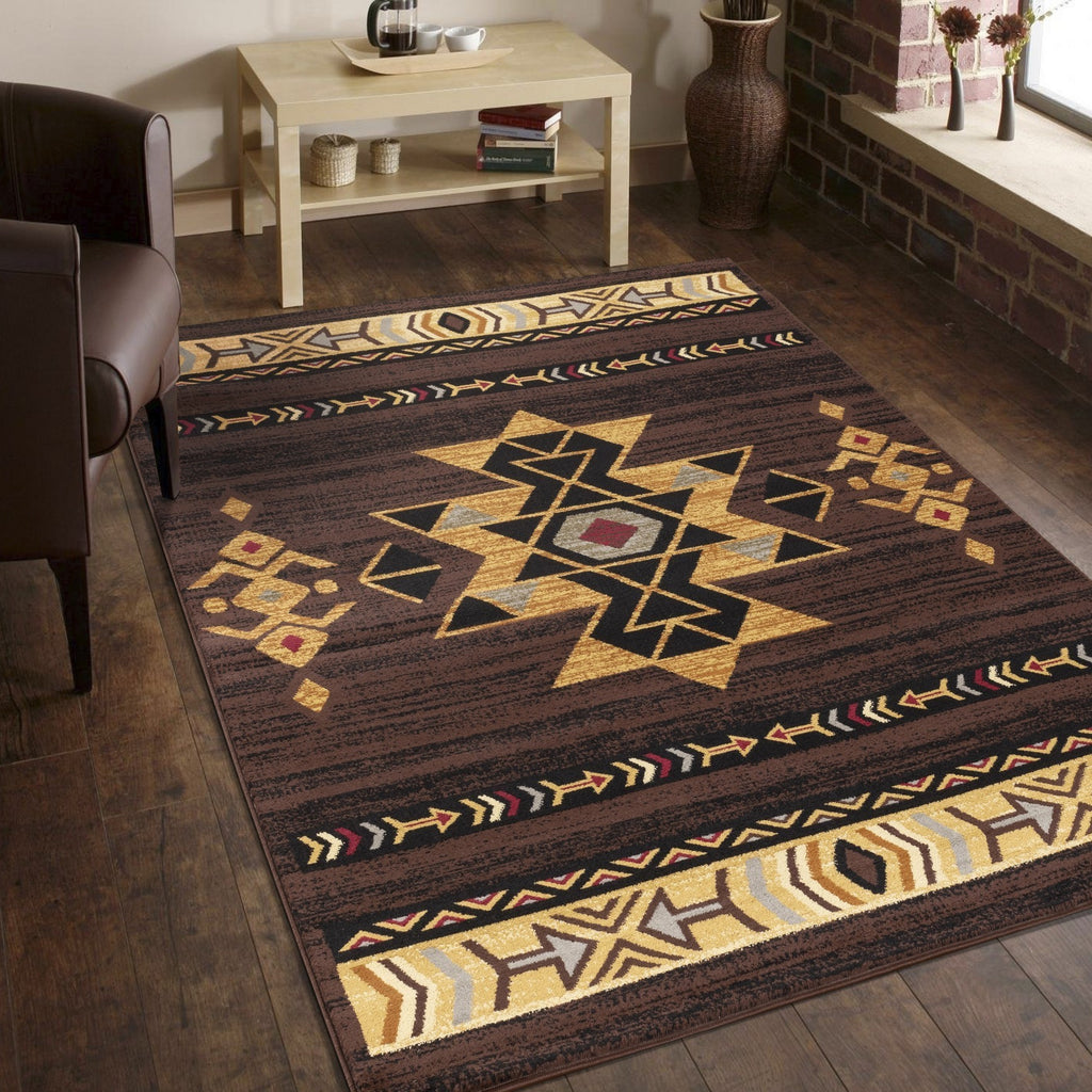 Tribes GC_YLS4005 Brown 7 ft. 10 in. x 10 ft. 3 in. Southwest Area Rug - Groovy Boardz