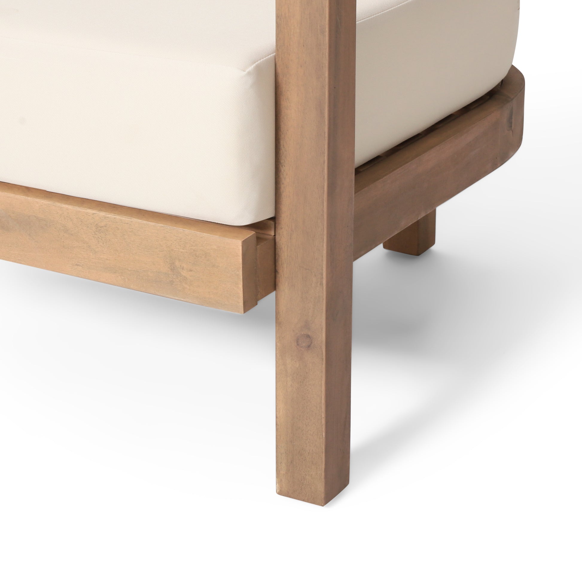 Outdoor Acacia Wood Patio Club Chair, Patio Furniture,Waterproof Thick Cushion Deep Seating for Porch, Garden, Backyard, Balcony, Weight Capacity 400lbs, Brown wash, Beige cushion