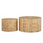 Nested Round Coffee Table Set with Burl Wood Veneer - 2-Piece MDF Storage Tables with Adjustable Feet Coffee Table