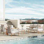 Calarono 29' Teak & Aluminum Patio Accent Arm Chair Set of 2 Sand Dune Chenille