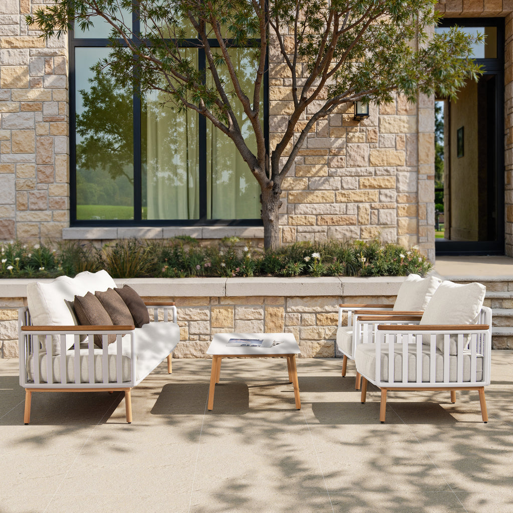 Calarono 29' Teak & Aluminum Patio Accent Arm Chair Set of 2 Sand Dune Chenille