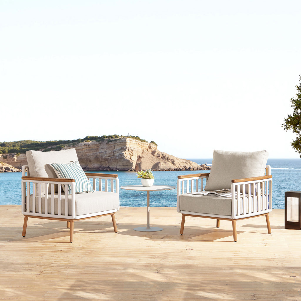 Calarono 29' Teak & Aluminum Patio Accent Arm Chair Set of 2 Sand Dune Chenille