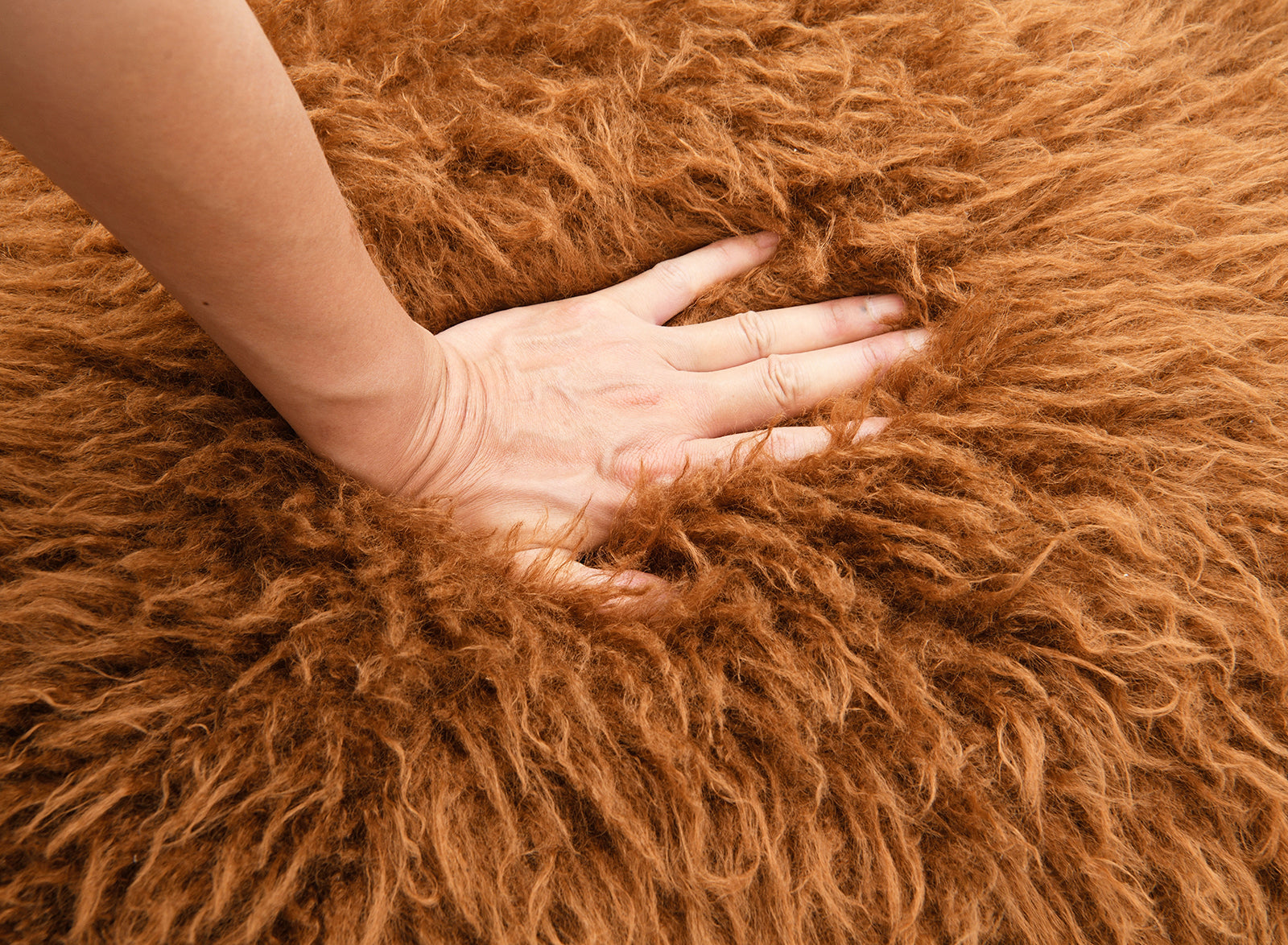 Camel Brown Finish 1pc Accent Chair Long Soft Faux Fur Retro Inspired Curve Wooden Arms Tight Seat And Back Primary living Room Accent Chair