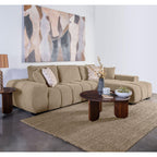 Plather Camel Upholstered L-Shaped Sectional Sofa.