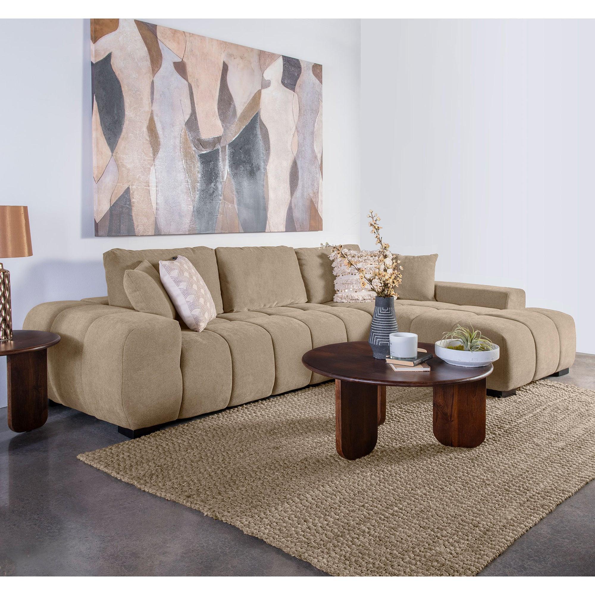 Plather Camel Upholstered L-Shaped Sectional Sofa.