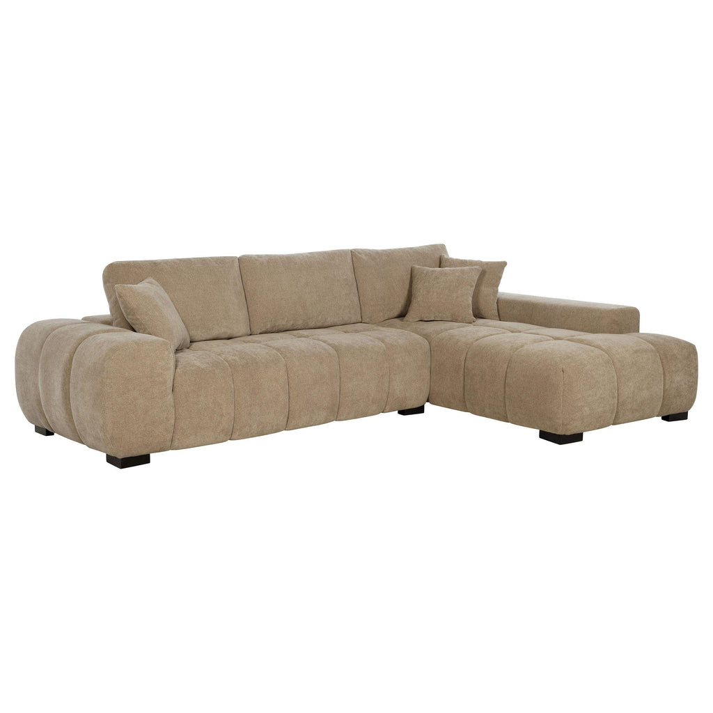 Plather Camel Upholstered L-Shaped Sectional Sofa.