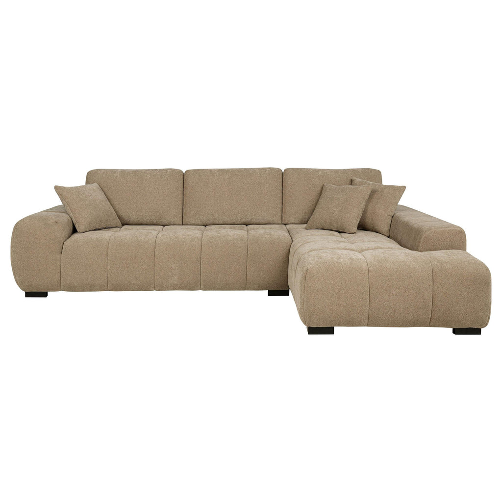 Plather Camel Upholstered L-Shaped Sectional Sofa.