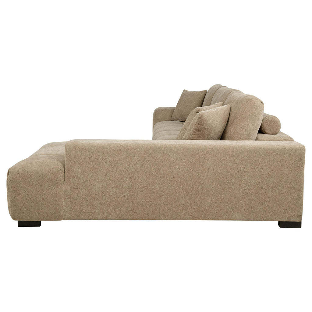 Plather Camel Upholstered L-Shaped Sectional Sofa.