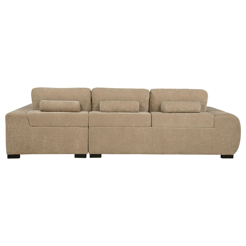 Plather Camel Upholstered L-Shaped Sectional Sofa.