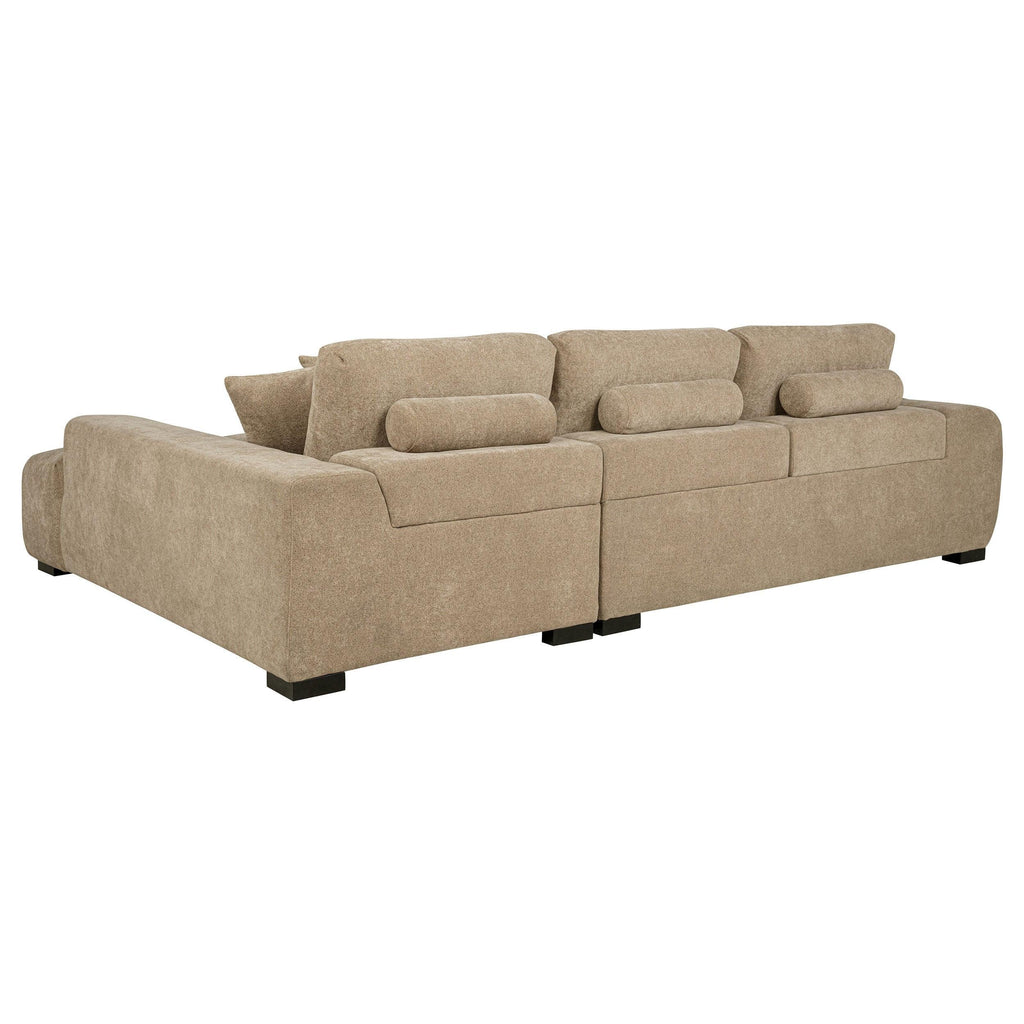 Plather Camel Upholstered L-Shaped Sectional Sofa.