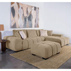 Plather Camel Upholstered L-Shaped Sectional Sofa.