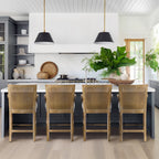 Cane Back Counter Stool with Upholstered Seat in Reclaimed Natural Finish Bar Stools