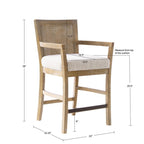 Cane Back Counter Stool with Upholstered Seat in Reclaimed Natural Finish Bar Stools