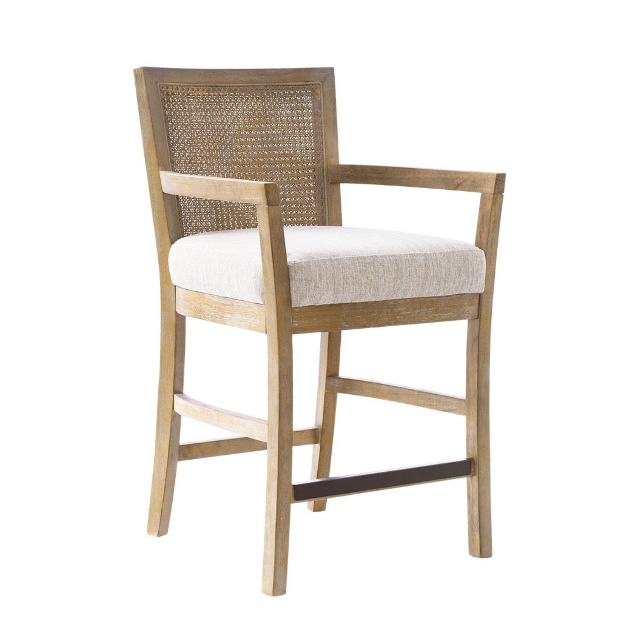 Cane Back Counter Stool with Upholstered Seat in Reclaimed Natural Finish Bar Stools