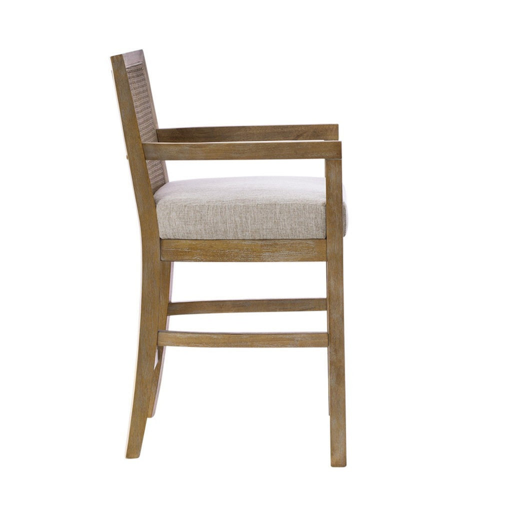 Cane Back Counter Stool with Upholstered Seat in Reclaimed Natural Finish Bar Stools