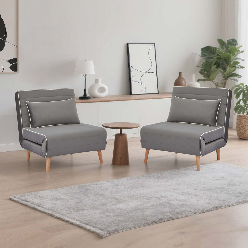 CANON Modern Velvet Foldable Sofa Bed Set of 2- 3-Position Adjustable Backrest, Converts to Twin Beds in 10 Seconds,Includes Pillows, Grey Space-Saving Living Room Furniture