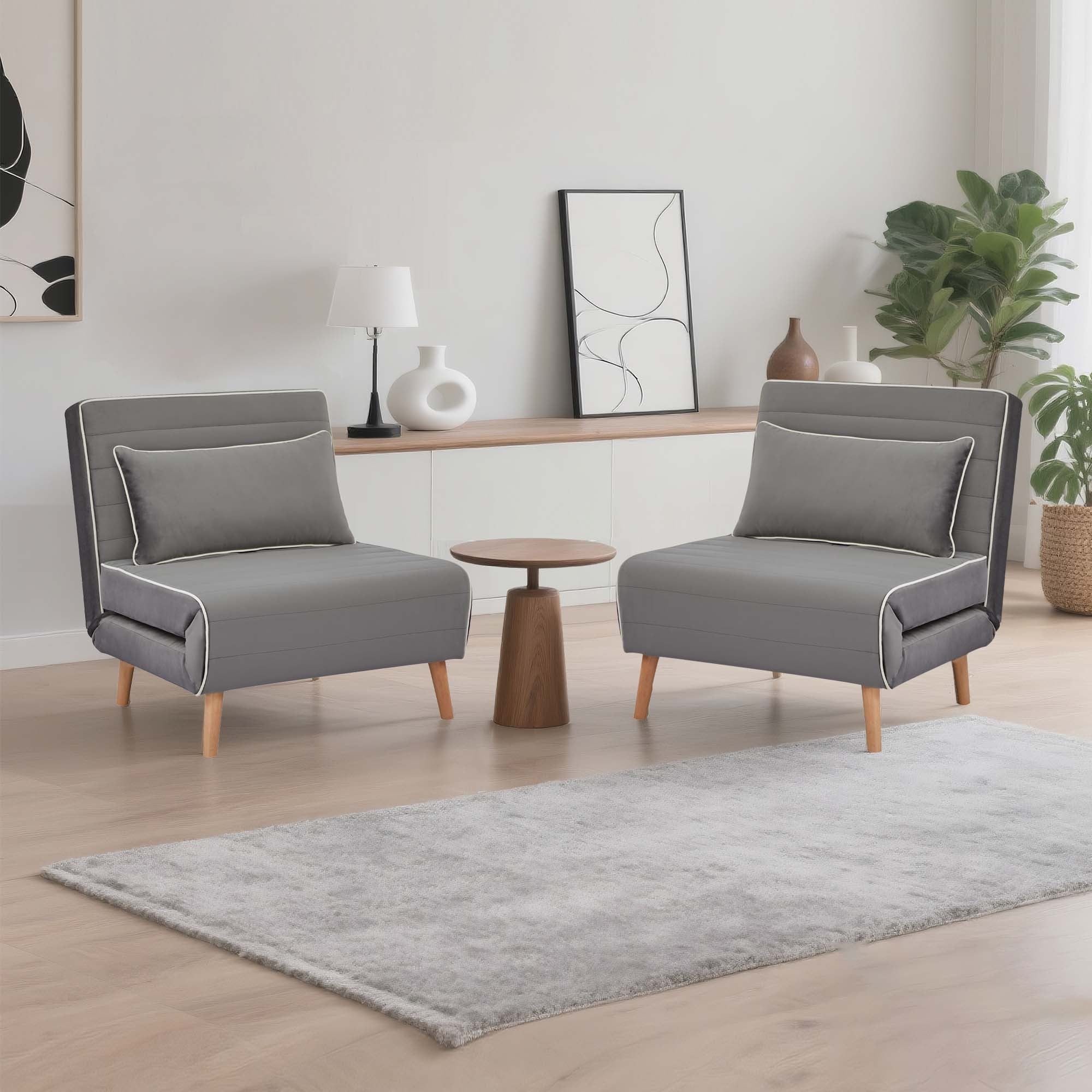 CANON Modern Velvet Foldable Sofa Bed Set of 2- 3-Position Adjustable Backrest, Converts to Twin Beds in 10 Seconds,Includes Pillows, Grey Space-Saving Living Room Furniture