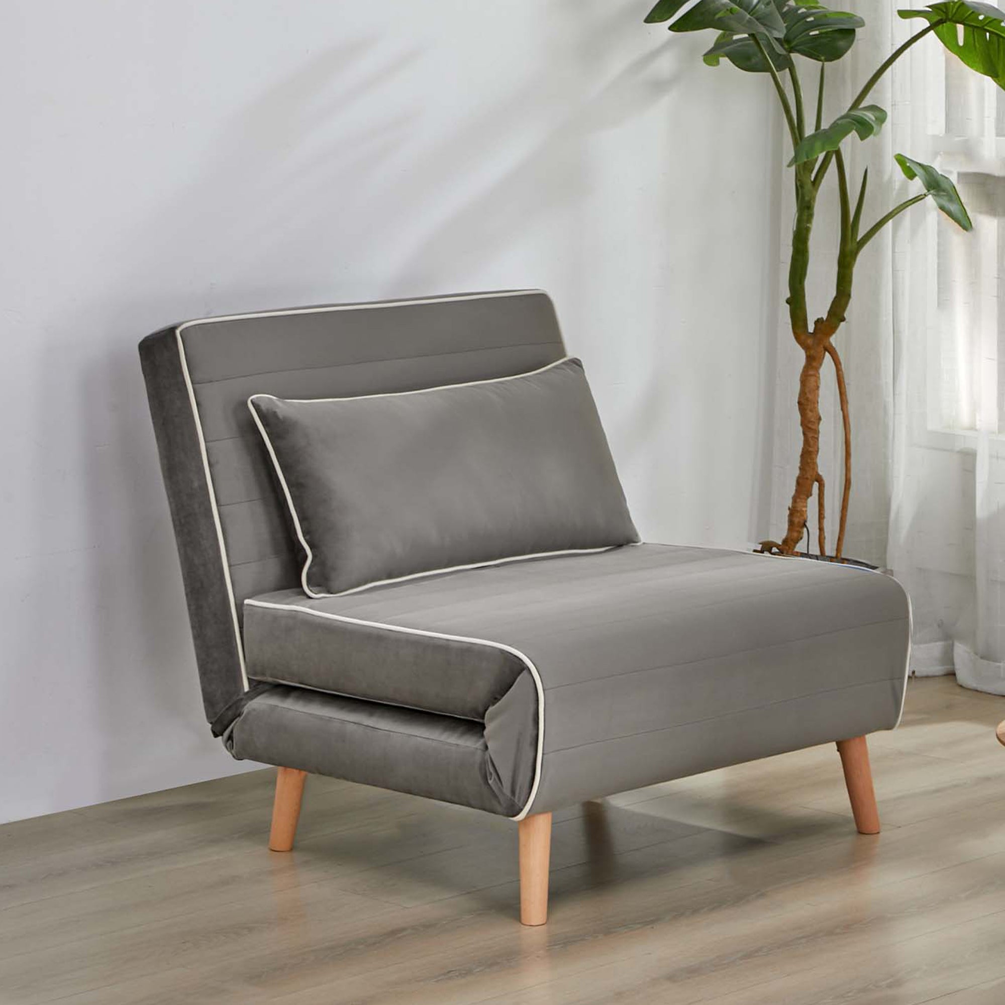 CANON Modern Velvet Foldable Sofa Bed Set of 2- 3-Position Adjustable Backrest, Converts to Twin Beds in 10 Seconds,Includes Pillows, Grey Space-Saving Living Room Furniture