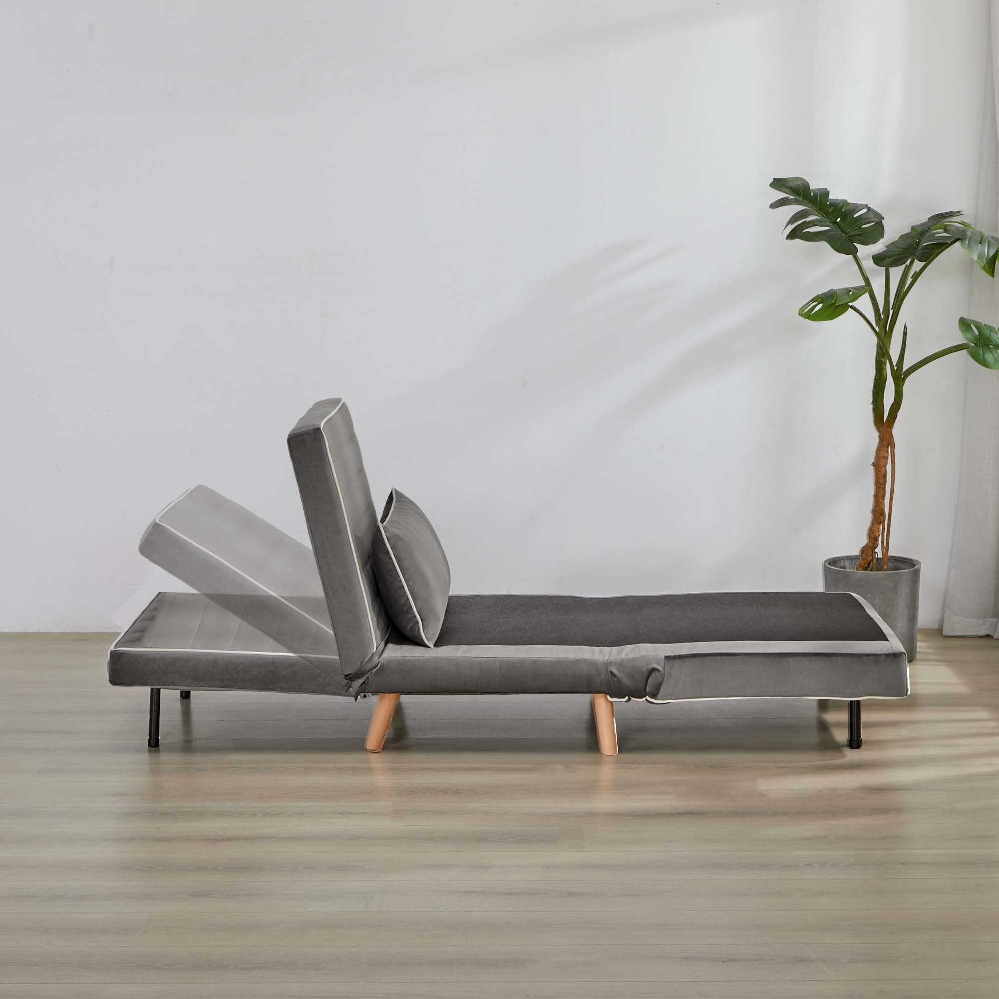 CANON Modern Velvet Foldable Sofa Bed Set of 2- 3-Position Adjustable Backrest, Converts to Twin Beds in 10 Seconds,Includes Pillows, Grey Space-Saving Living Room Furniture