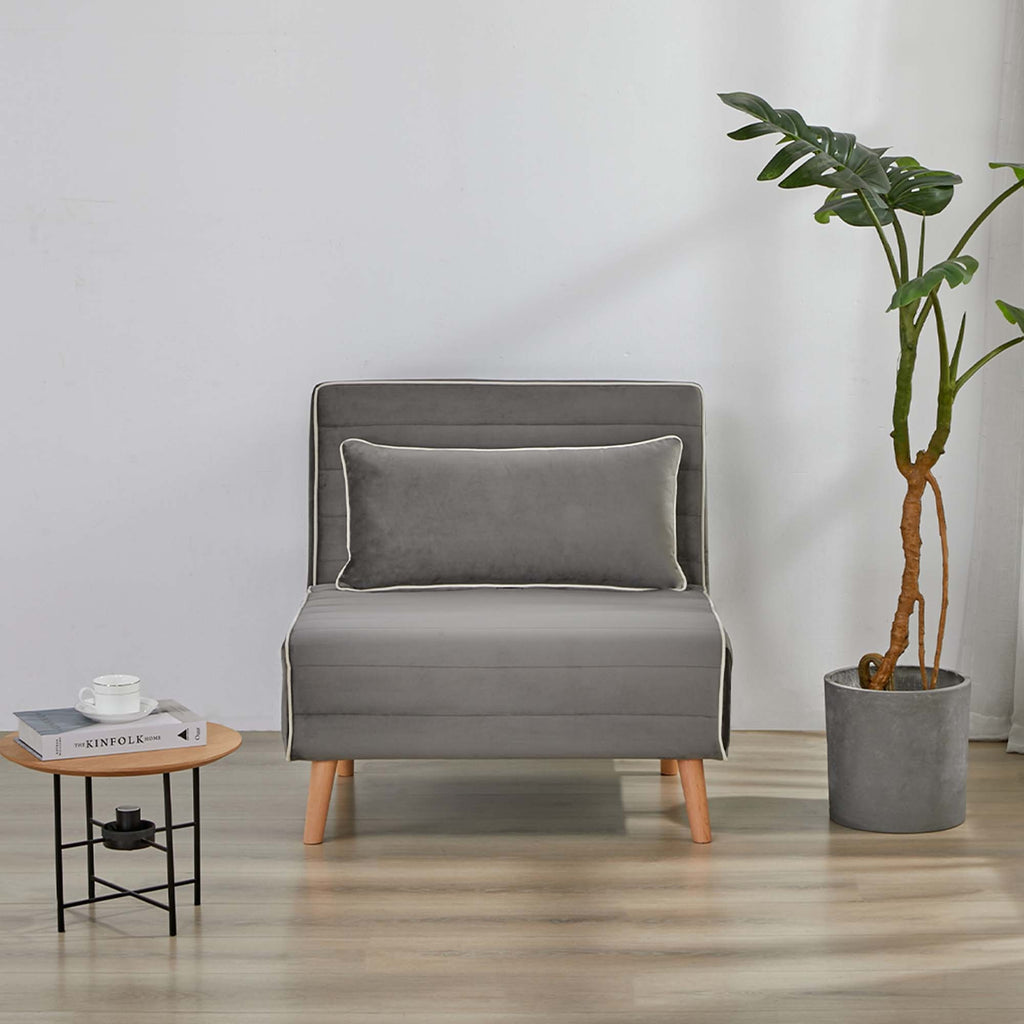 CANON Modern Velvet Foldable Sofa Bed Set of 2- 3-Position Adjustable Backrest, Converts to Twin Beds in 10 Seconds,Includes Pillows, Grey Space-Saving Living Room Furniture