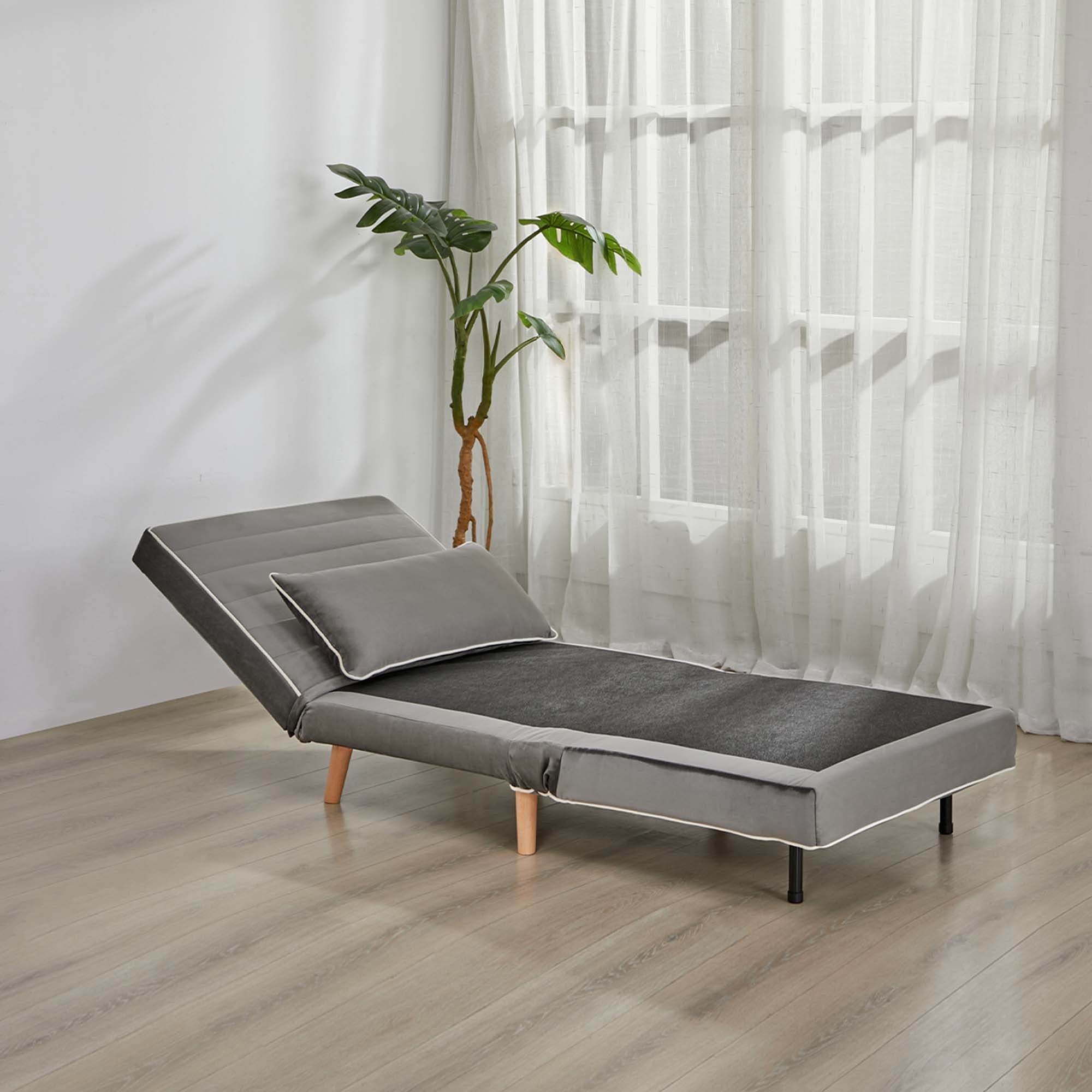 CANON Modern Velvet Foldable Sofa Bed Set of 2- 3-Position Adjustable Backrest, Converts to Twin Beds in 10 Seconds,Includes Pillows, Grey Space-Saving Living Room Furniture