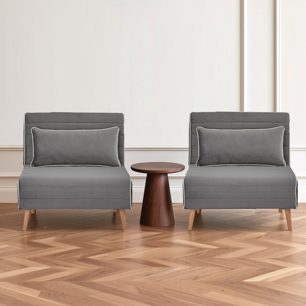 CANON Modern Velvet Foldable Sofa Bed Set of 2- 3-Position Adjustable Backrest, Converts to Twin Beds in 10 Seconds,Includes Pillows, Grey Space-Saving Living Room Furniture