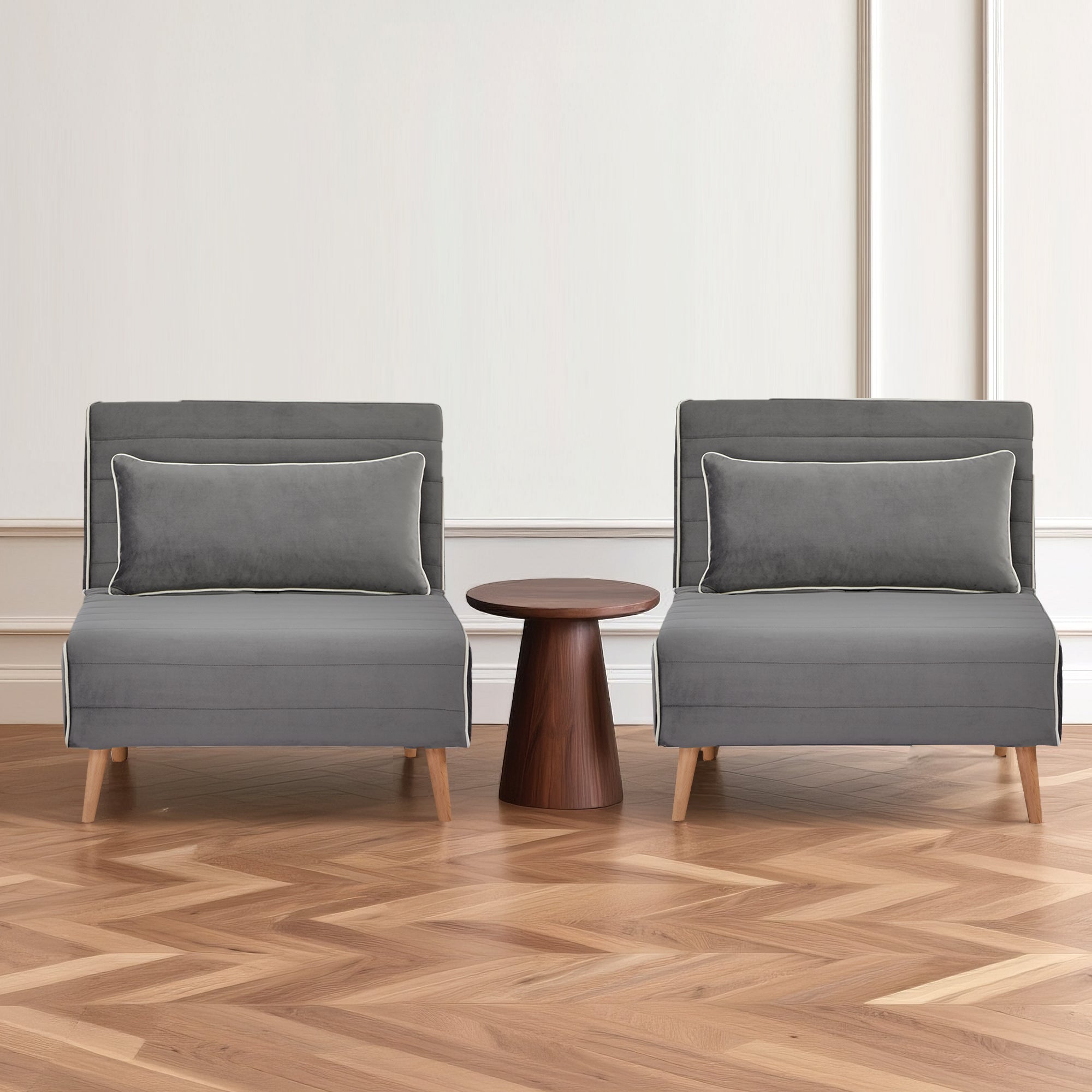 CANON Modern Velvet Foldable Sofa Bed Set of 2- 3-Position Adjustable Backrest, Converts to Twin Beds in 10 Seconds,Includes Pillows, Grey Space-Saving Living Room Furniture