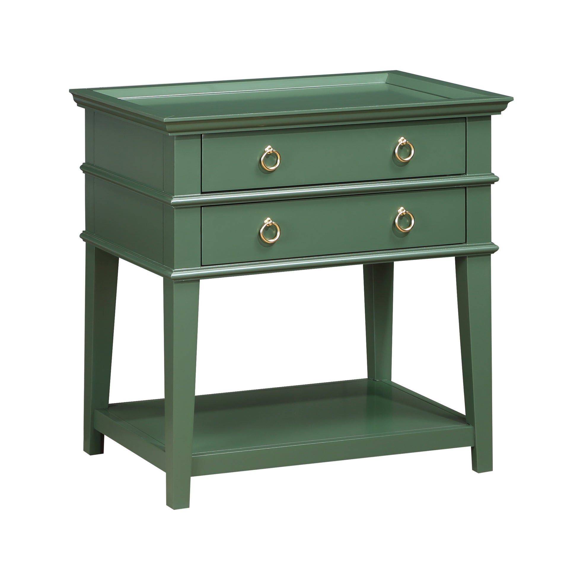 Carmona Vintage Green 2-Drawer Tray Top Nightstand