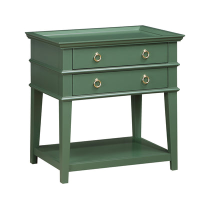 Carmona Vintage Green 2-Drawer Tray Top Nightstand